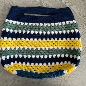 Handmade Crochet Tote Bag Boho Multicolor Lined Shoulder Bag